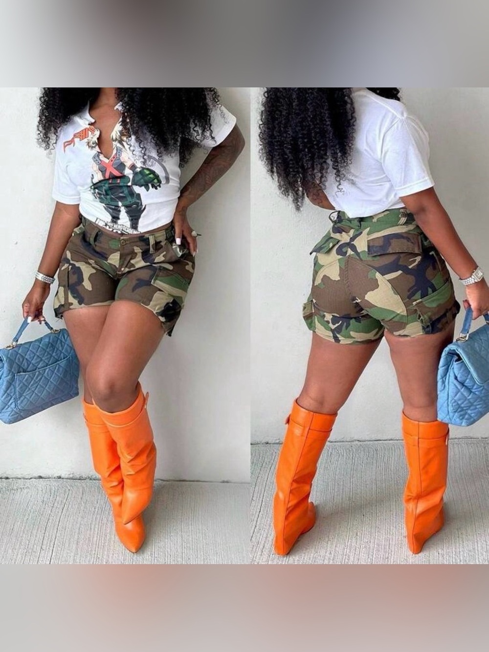 Camo High-Waist Cargo Shorts - Green Camo